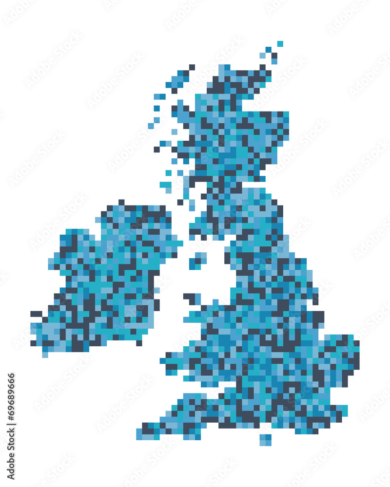 A pixel art style vector of the British Isles and Ireland A pixel art style vector of the British Isles and Ireland