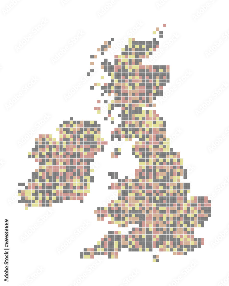 A pixel art style vector of the British Isles and Ireland A pixel art style vector of the British Isles and Ireland