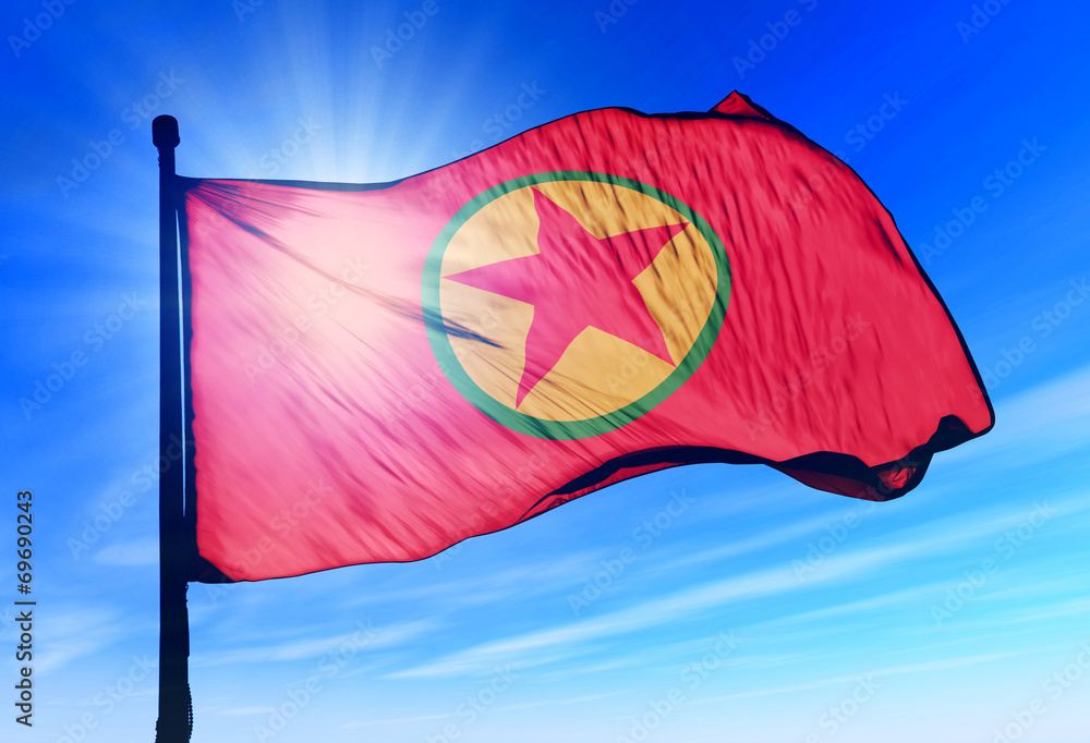 Wall Mural Kurdistan Workers Party flag waving on the wind