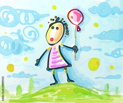 Little Girl Cartoon Art (Painting Digital Raster Art)