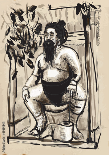 Sumo fighter on the toilet bowl - converted vector