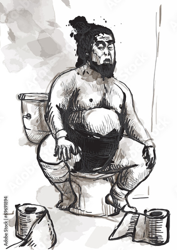 Sumo fighter on the toilet bowl - converted vector