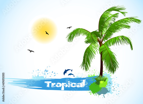 Sea and coconut palm. Vector
