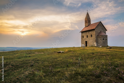 Old Roman Church at Sunset in Drazovce, Slovakia