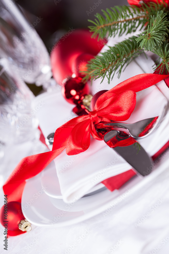 Romantic red Christmas table setting Romantic red Christmas table setting