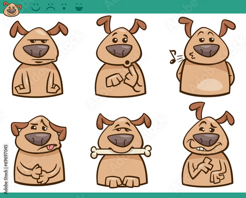 dog emotions cartoon illustration set