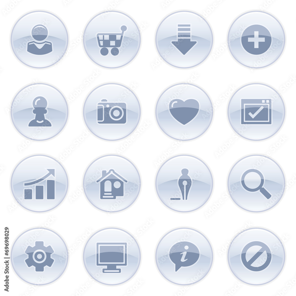 Basic icons on blue buttons. Basic icons on blue buttons.