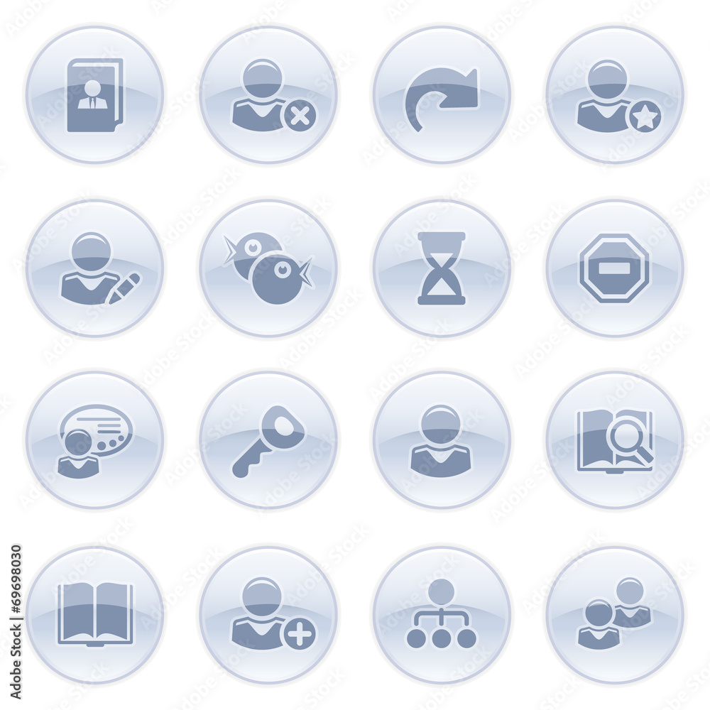 Users icons on blue buttons.