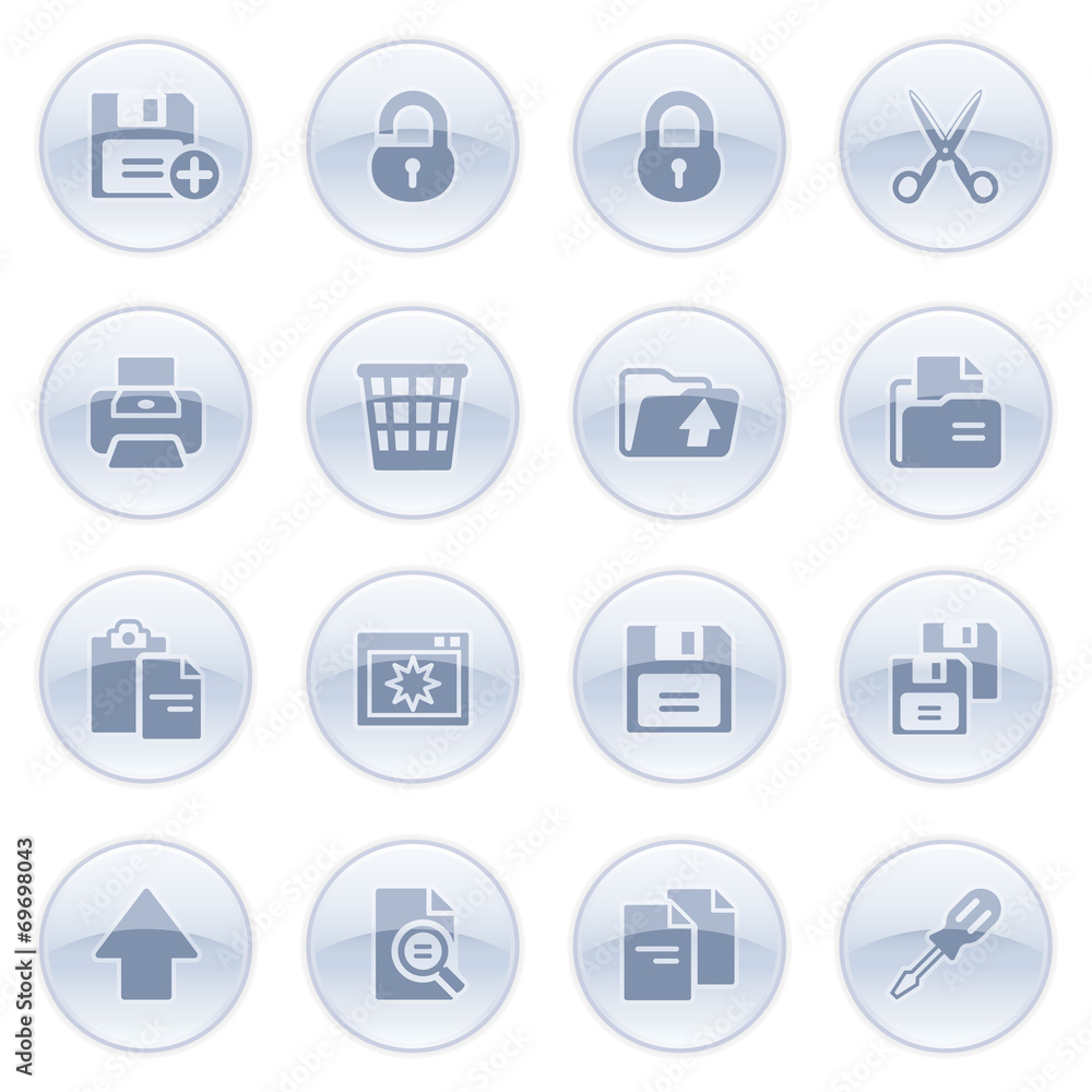Document icons on blue buttons. Document icons on blue buttons.