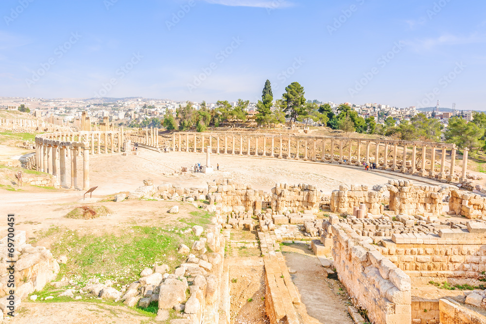 Oval Forum in Gerasa, Jerash, Jordan.