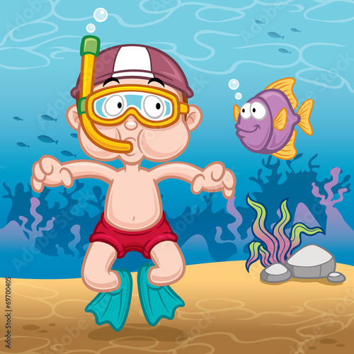 Vector illustration of Snorkeling kid