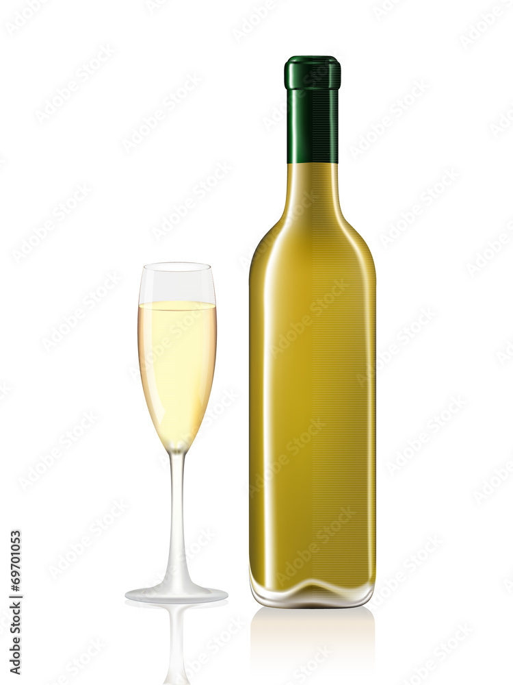 Wine bottle and wine glass on white Wine bottle and wine glass on white