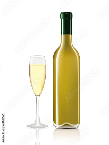 Wallpaper Mural Wine bottle and wine glass on white Torontodigital.ca