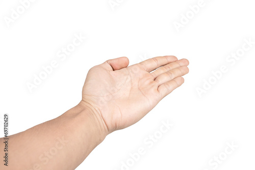 isolated child hand shows gesturing welcome