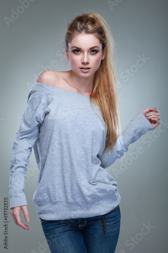 A photo of beautiful girl is in fashion style, glamour