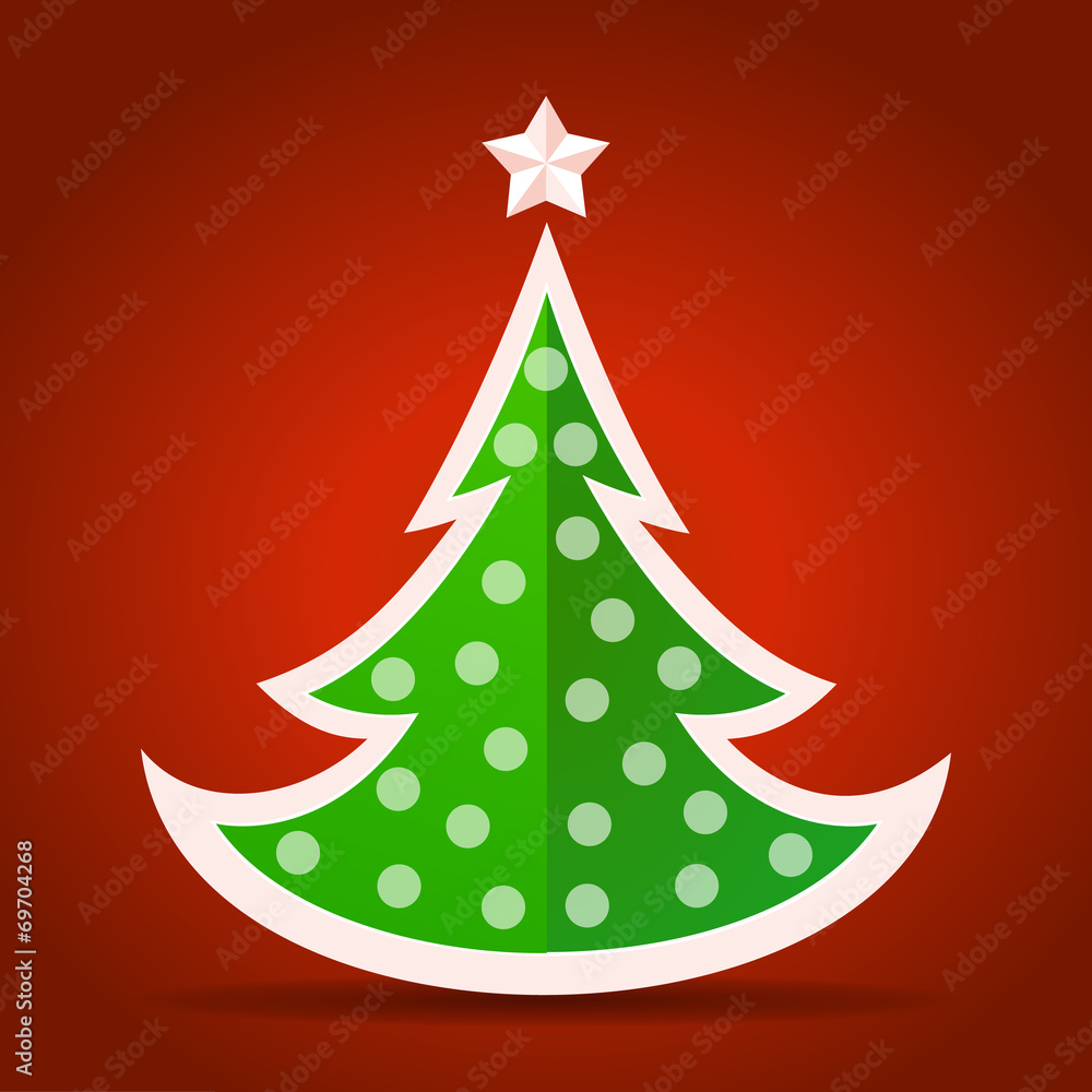 Abstract flat green Christmas tree on red background Abstract flat green Christmas tree on red background