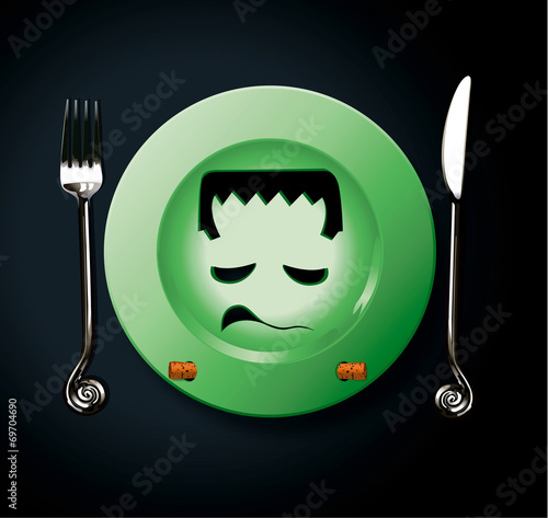 Vector of Halloween Party Frankenstein Plate photo