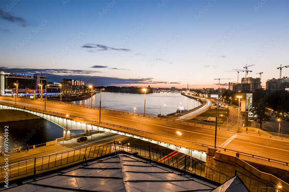 Kantemirovsky bridge and Vyborgskaya Quay in Saint Petersburg
