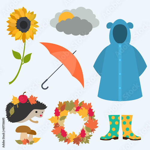 Flat design autumn set
