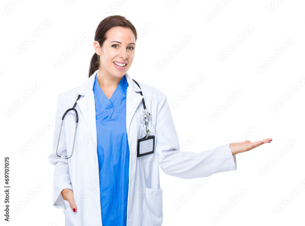 Doctor with hand show with blank sign Doctor with hand show with blank sign