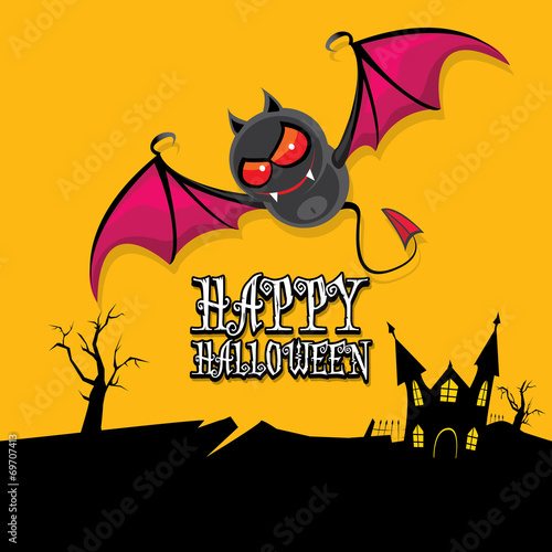 vector happy halloween card with bat