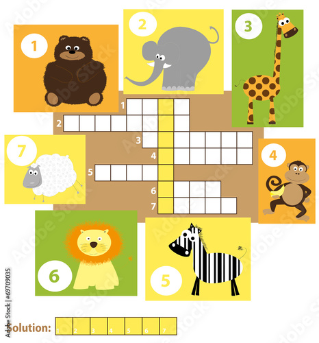 English crossword for children- ANIMALS fsolution