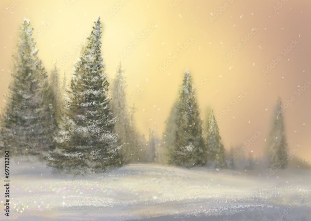 Frosty day. Winter forest covered with snow. Frosty day. Winter forest covered with snow.