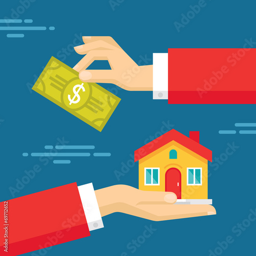 Human Hands with Dollar Money and House