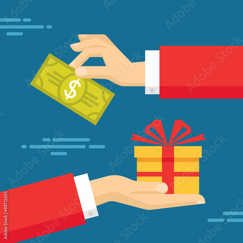 Human Hands with Dollar Money and Present Gift