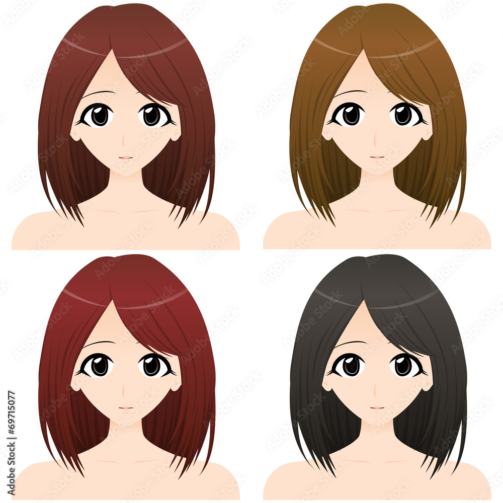 女性上半身 正面イラスト 髪の色違い4カット Stock Illustration Adobe Stock 女性上半身 正面イラスト 髪の色違い4カット Stock Illustration Adobe Stock
