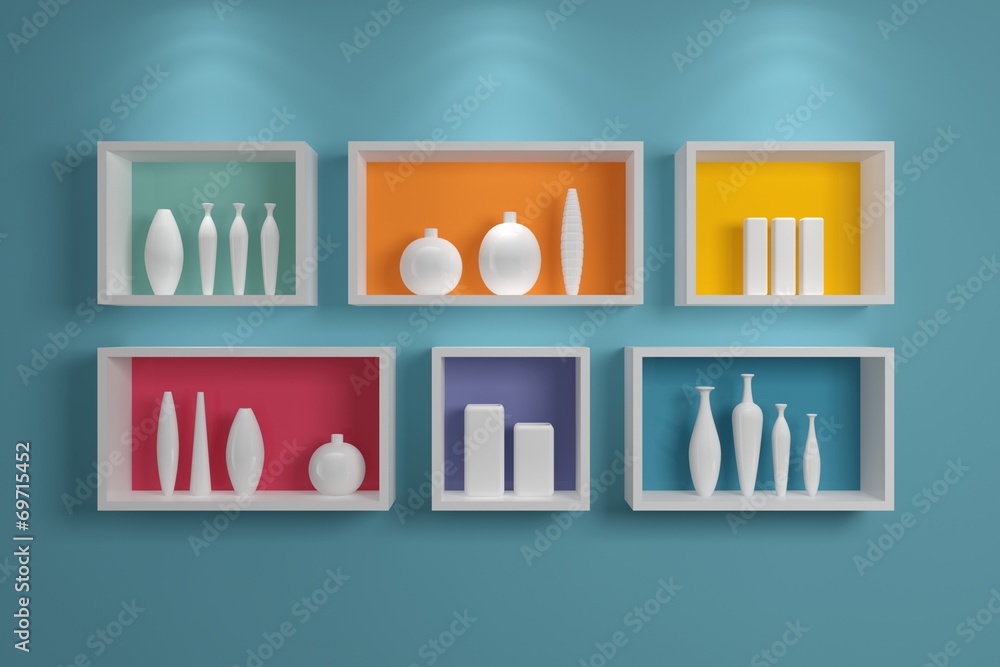 Modern shelves on wall. Modern shelves on wall.