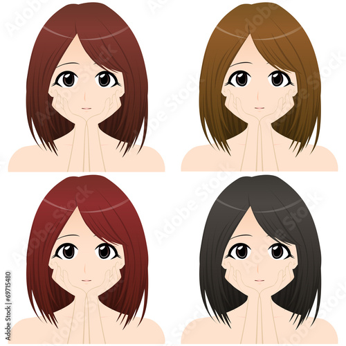 女性上半身 正面イラスト 髪の色違い4カット Stock イラスト Adobe Stock
