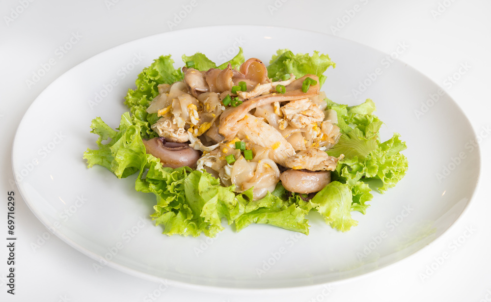 Stir fried fresh rice-flour noodles with chicken and egg. Stir fried fresh rice-flour noodles with chicken and egg.