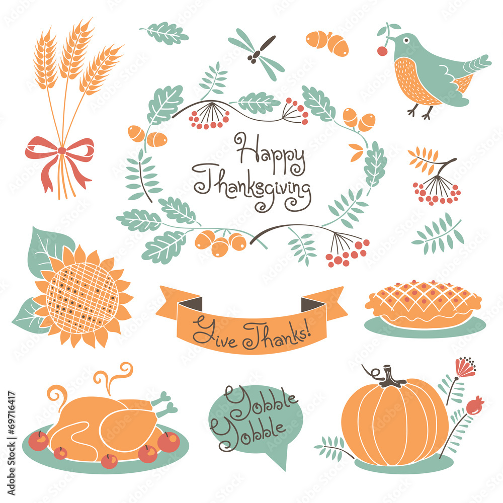 Happy Thanksgiving set of elements for design.