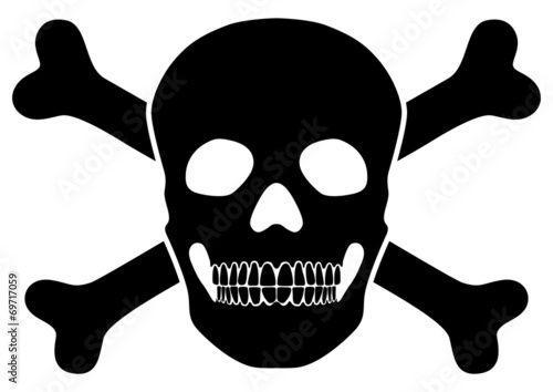 Piratensymbol, Totenkopf, Knochen, schwarz, freigestellt,