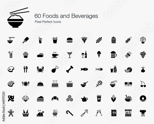 60 Foods and Beverages Pixel Perfect Icons