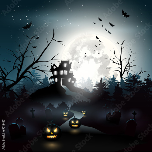 Scary house and graveyard in the woods