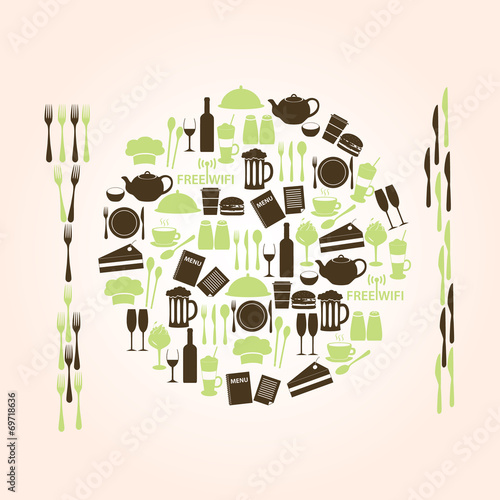 restaurant and pub icons plate shape eps10