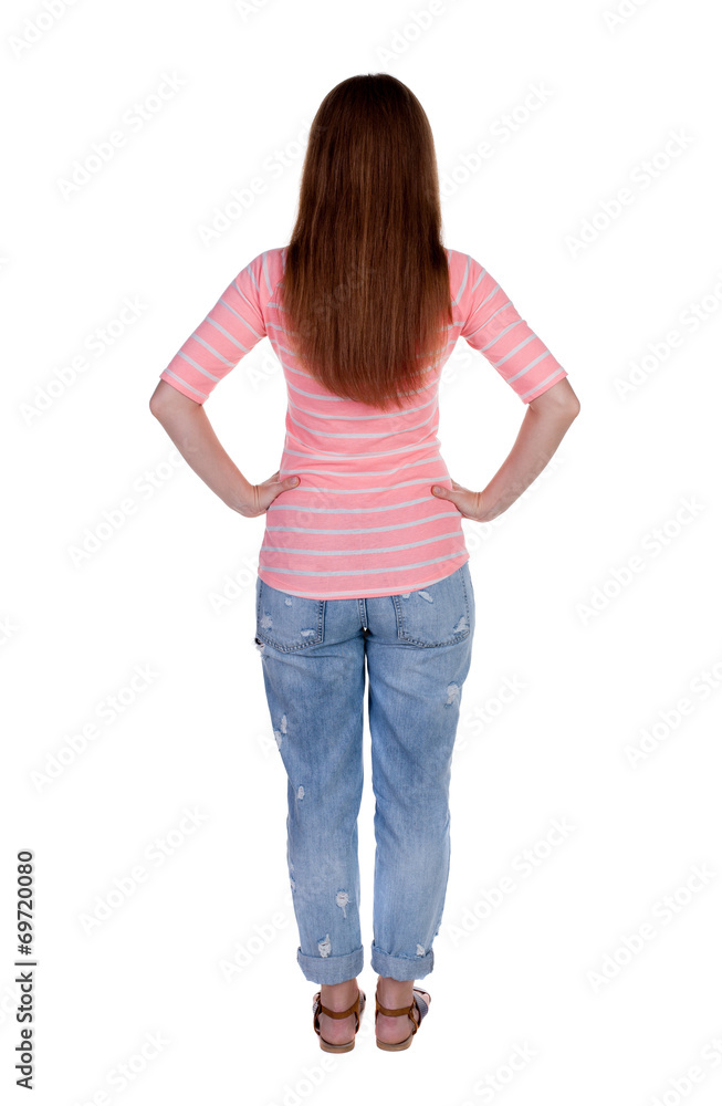 back view of standing young beautiful redhead woman. back view of standing young beautiful redhead woman.