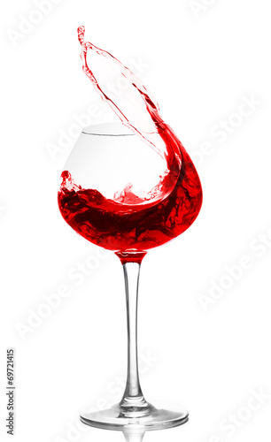 Wineglass with red wine, isolated on white