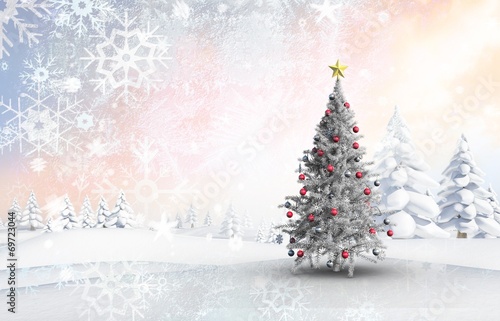 Composite image of christmas tree with baubles and star