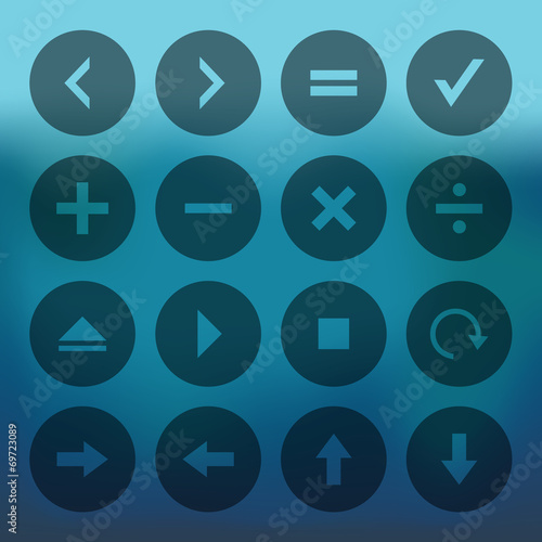Blue background with circle icons of calculator and computer