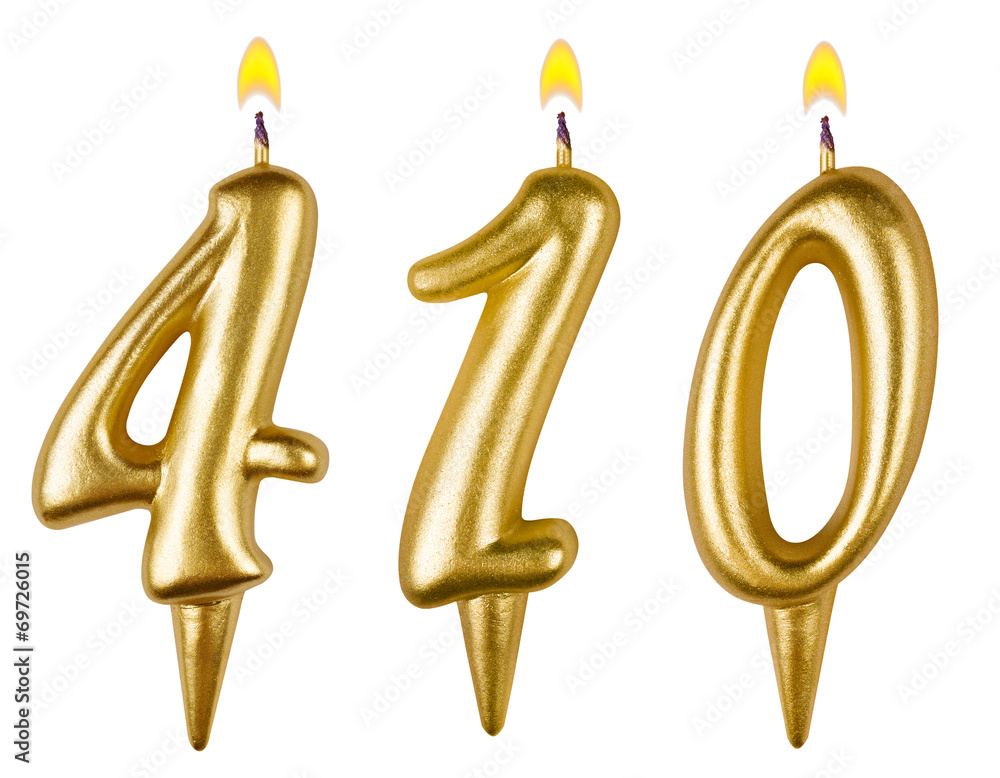 candles number four hundred ten isolated on white background candles number four hundred ten isolated on white background