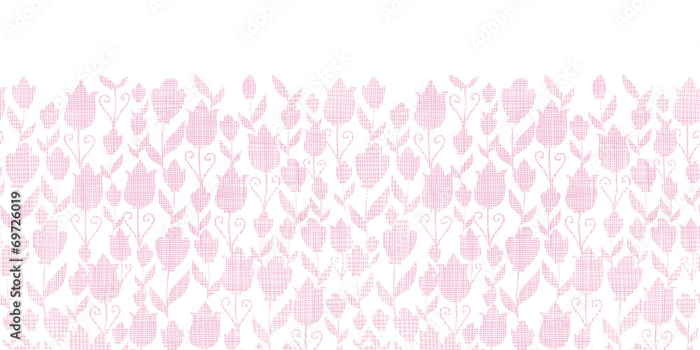 Pink textile tulips texture horizontal seamless pattern