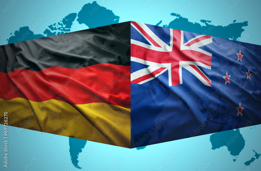 Waving New Zealand and German flags Waving New Zealand and German flags