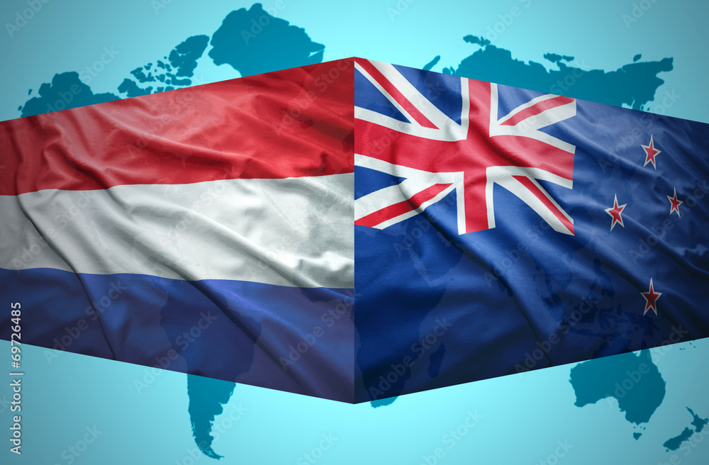 Waving New Zealand and Dutch flags Waving New Zealand and Dutch flags