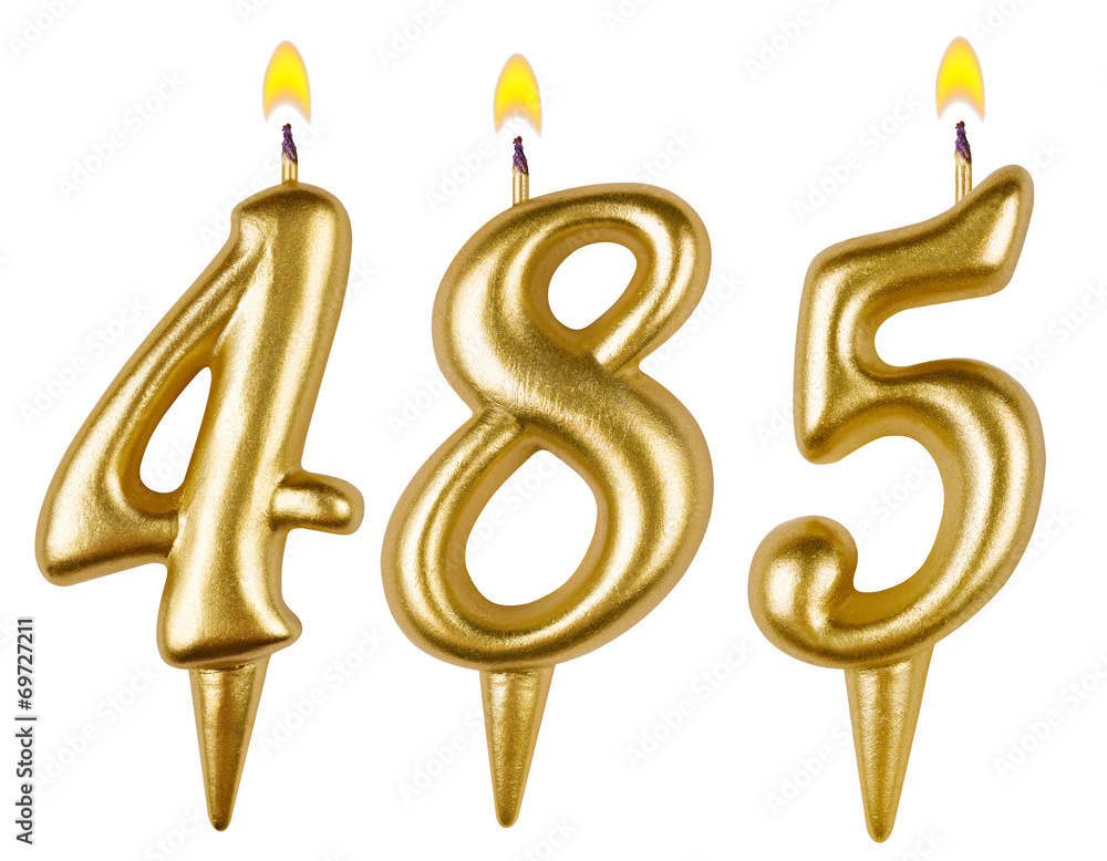 candles number four hundred eighty five isolated on white candles number four hundred eighty five isolated on white