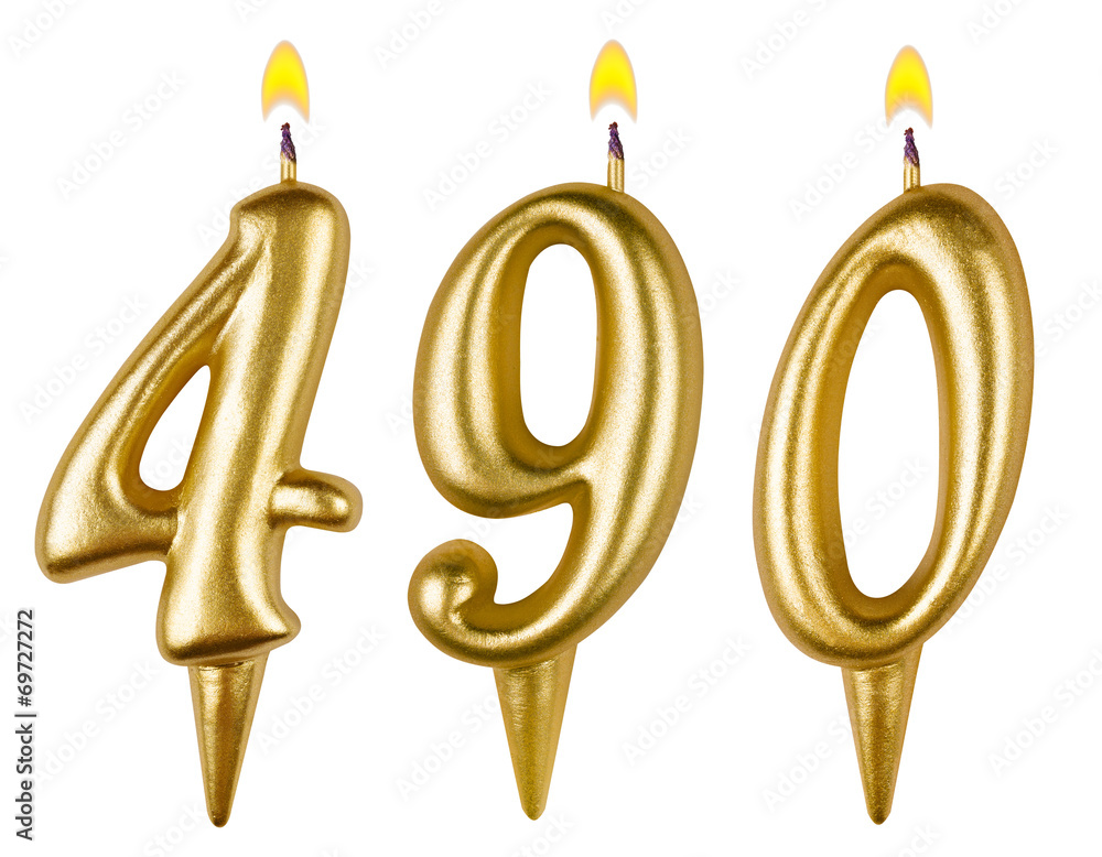 candles number four hundred ninety isolated on white background candles number four hundred ninety isolated on white background