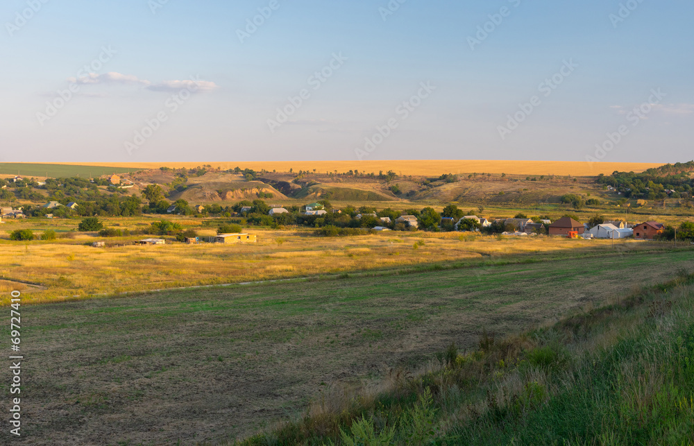 Evening landscape in Ukrainian rural area