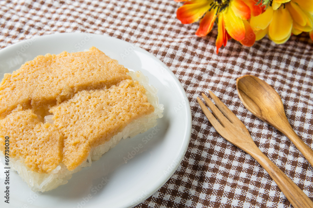 sticky rice with steamed custard, sweet sticky rice, exotic Thailand sticky rice with steamed custard, sweet sticky rice, exotic Thailand